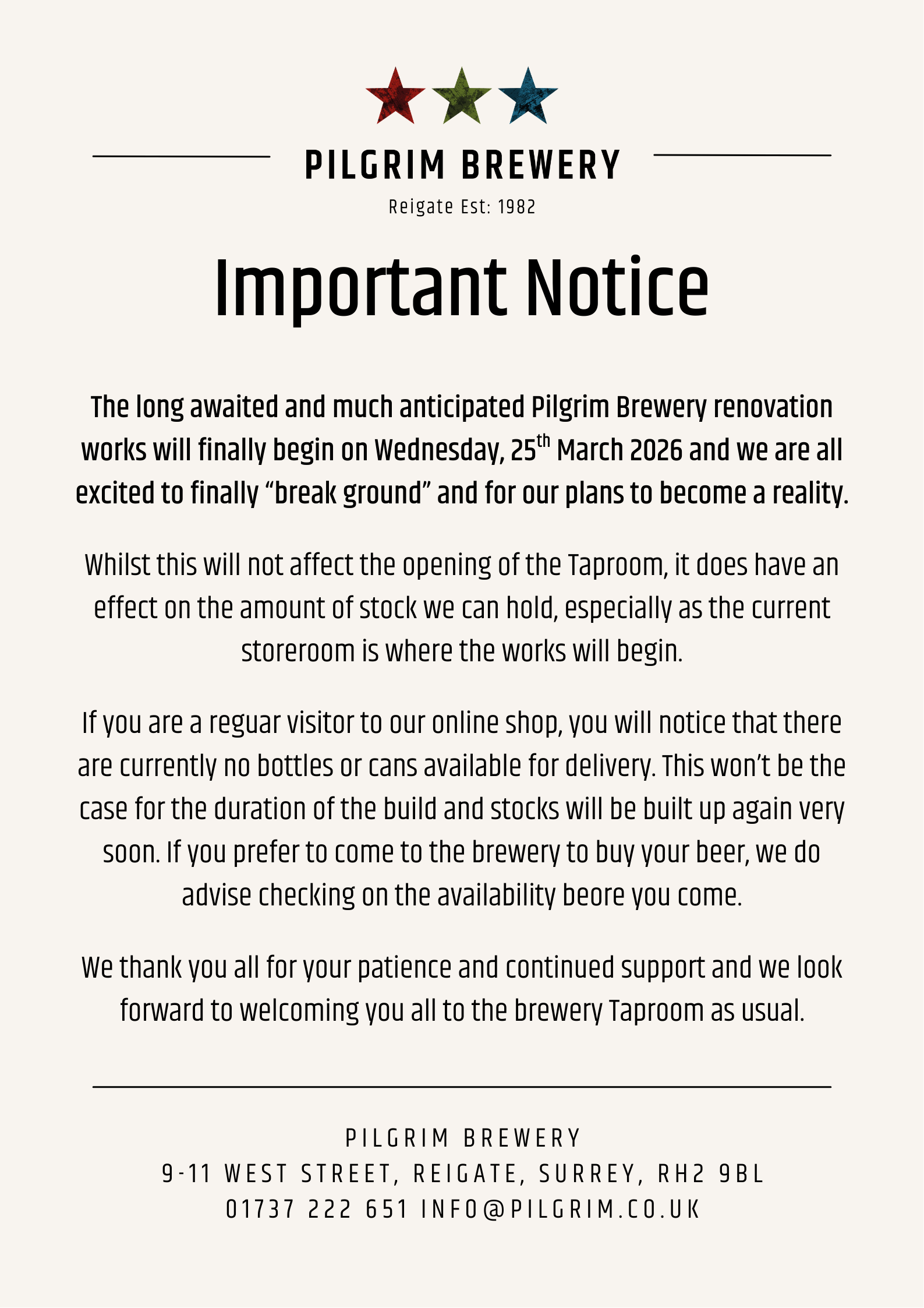 Building Work To Begin - Wednesday, 25th March 2026