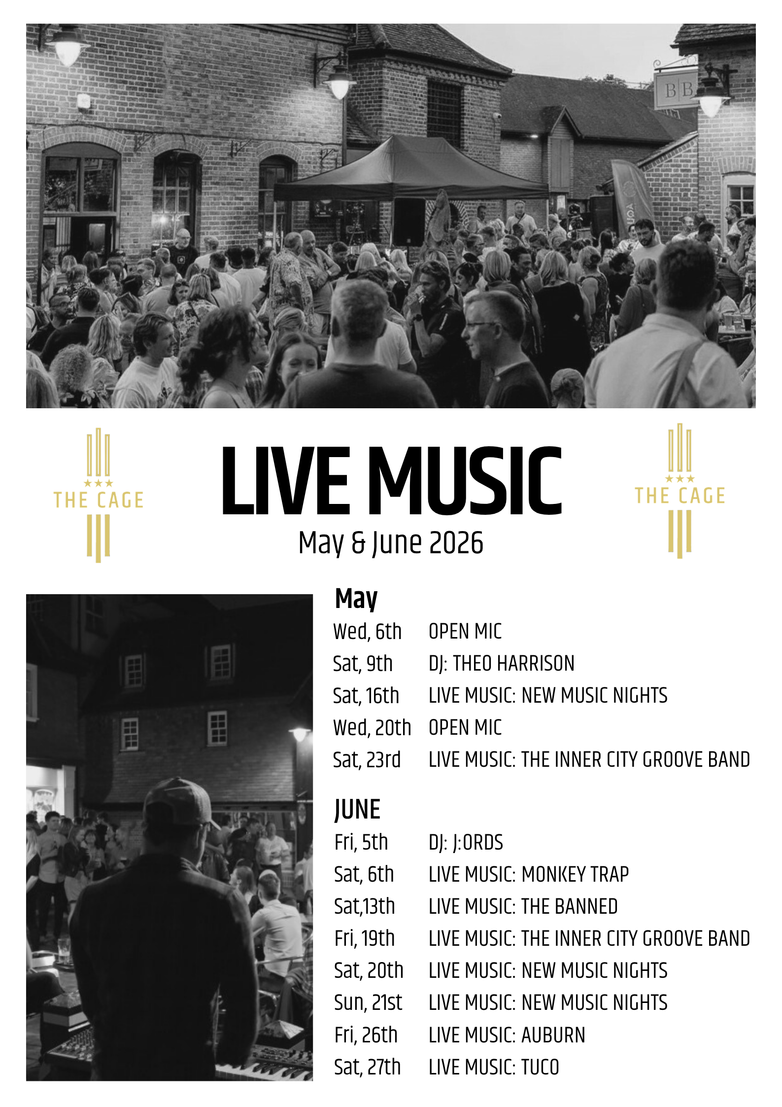 LIVE MUSIC Returns To The Cage For The Summer Season - May & June Acts Announced