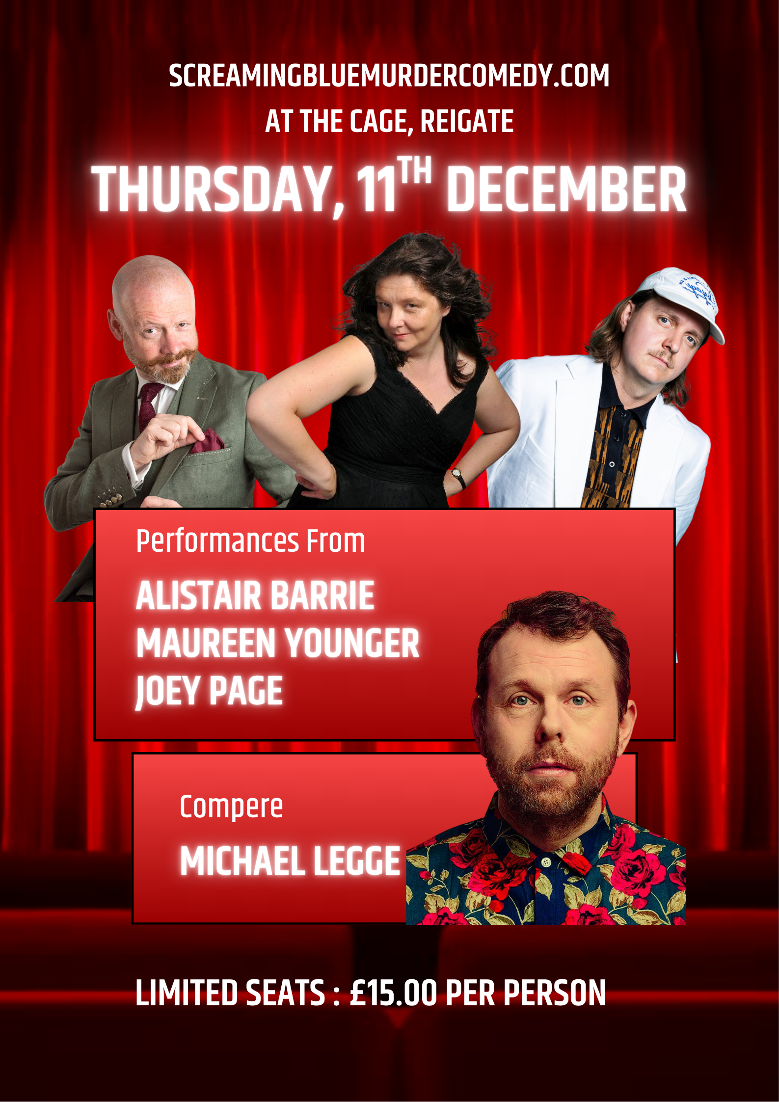 TICKETS ON SALE NOW - For A Second Evening Of Comedy at The Cage With Screaming Blue Murder 