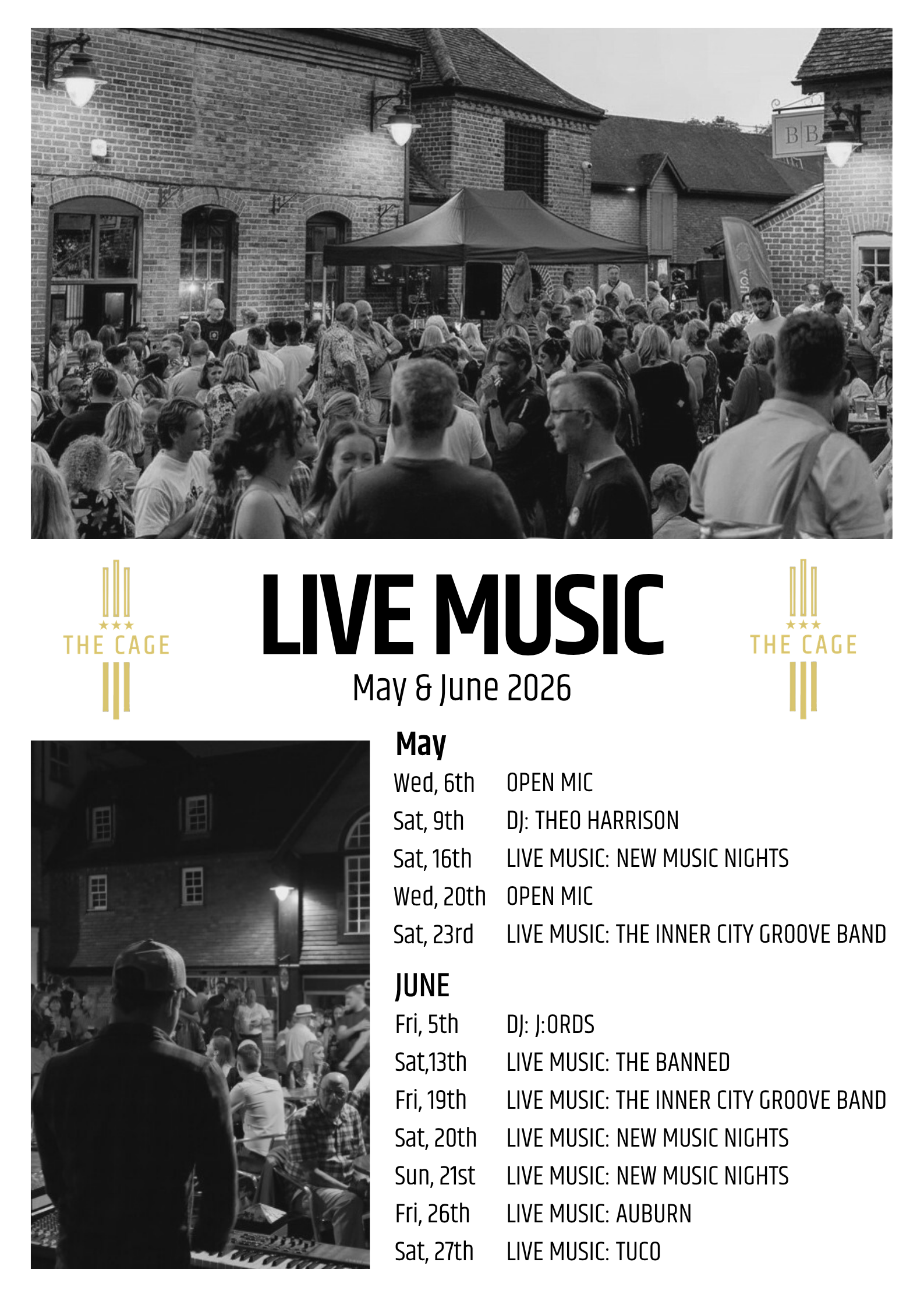 LIVE MUSIC Returns To The Cage For The Summer Season - May & June Acts Announced